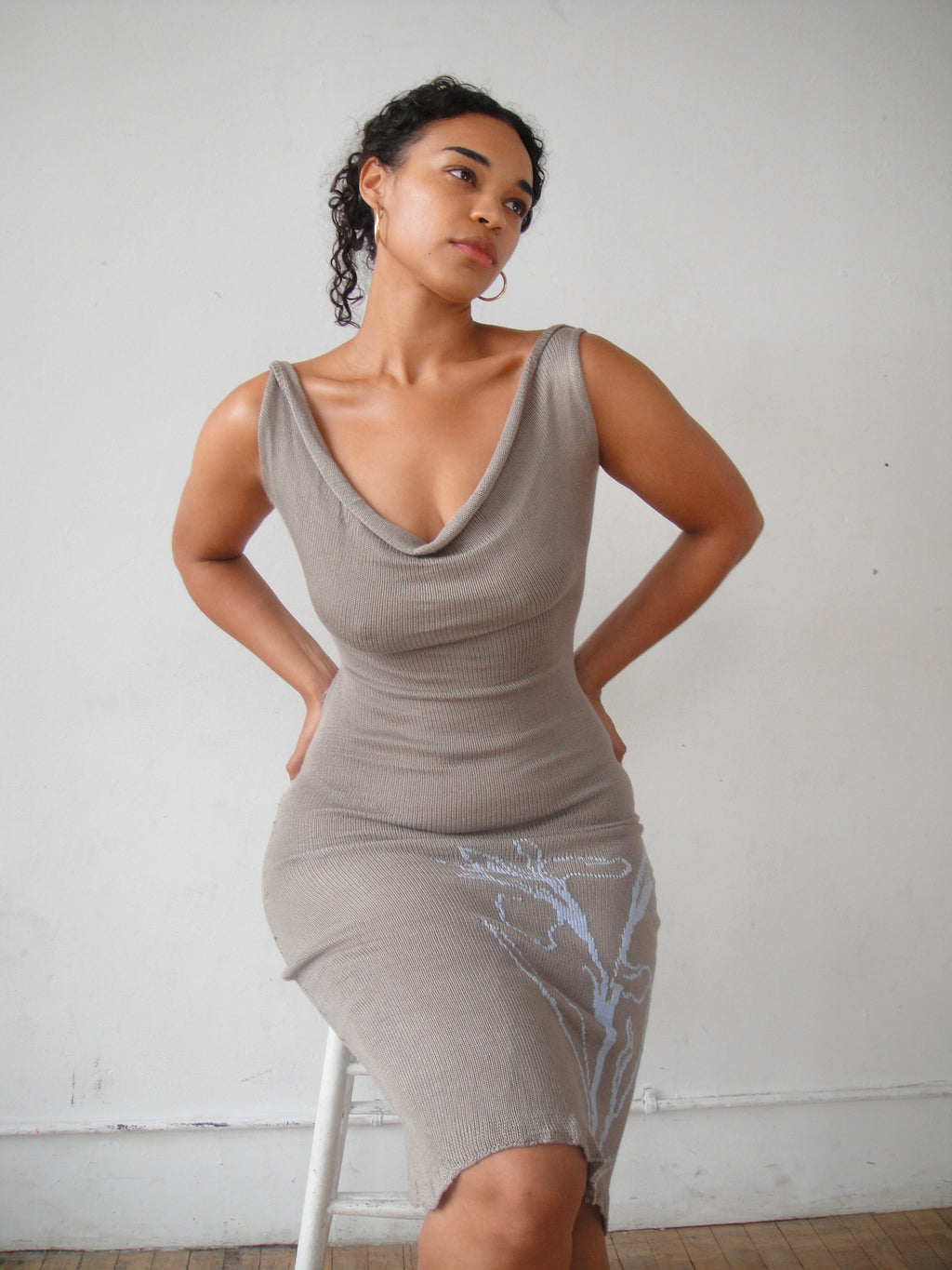 Hand Embroidered Cowl Neck Dress