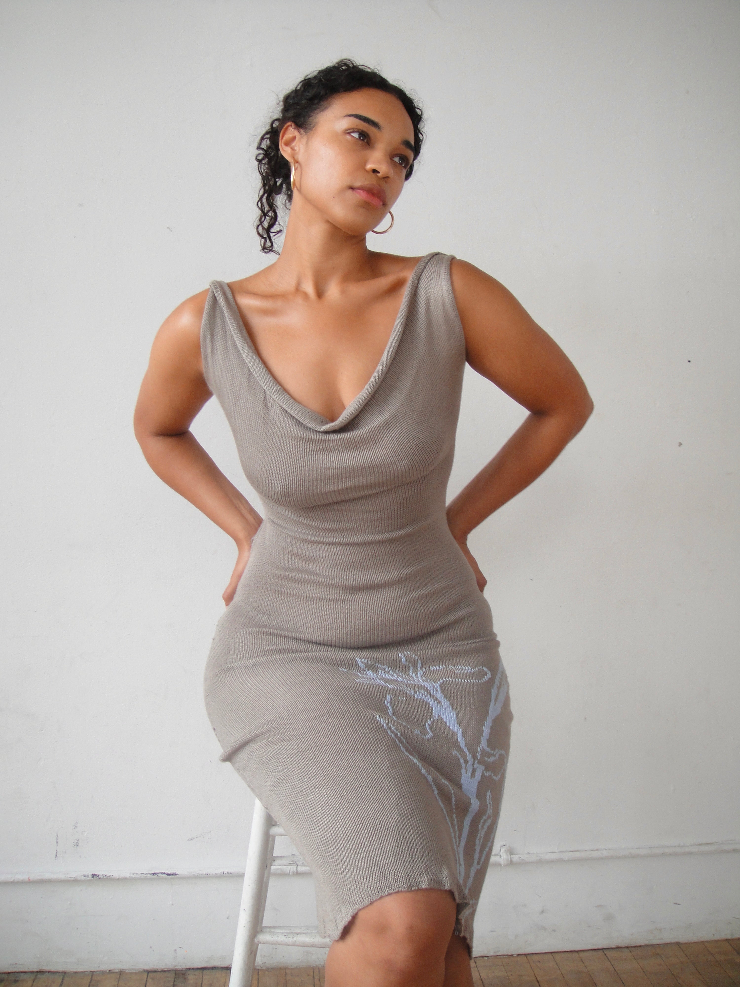 Hand Embroidered Cowl Neck Dress