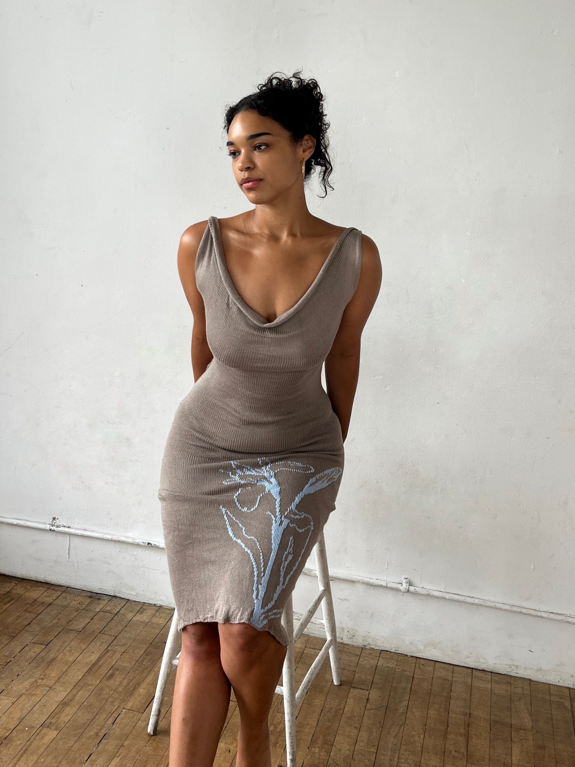 Hand Embroidered Cowl Neck Dress